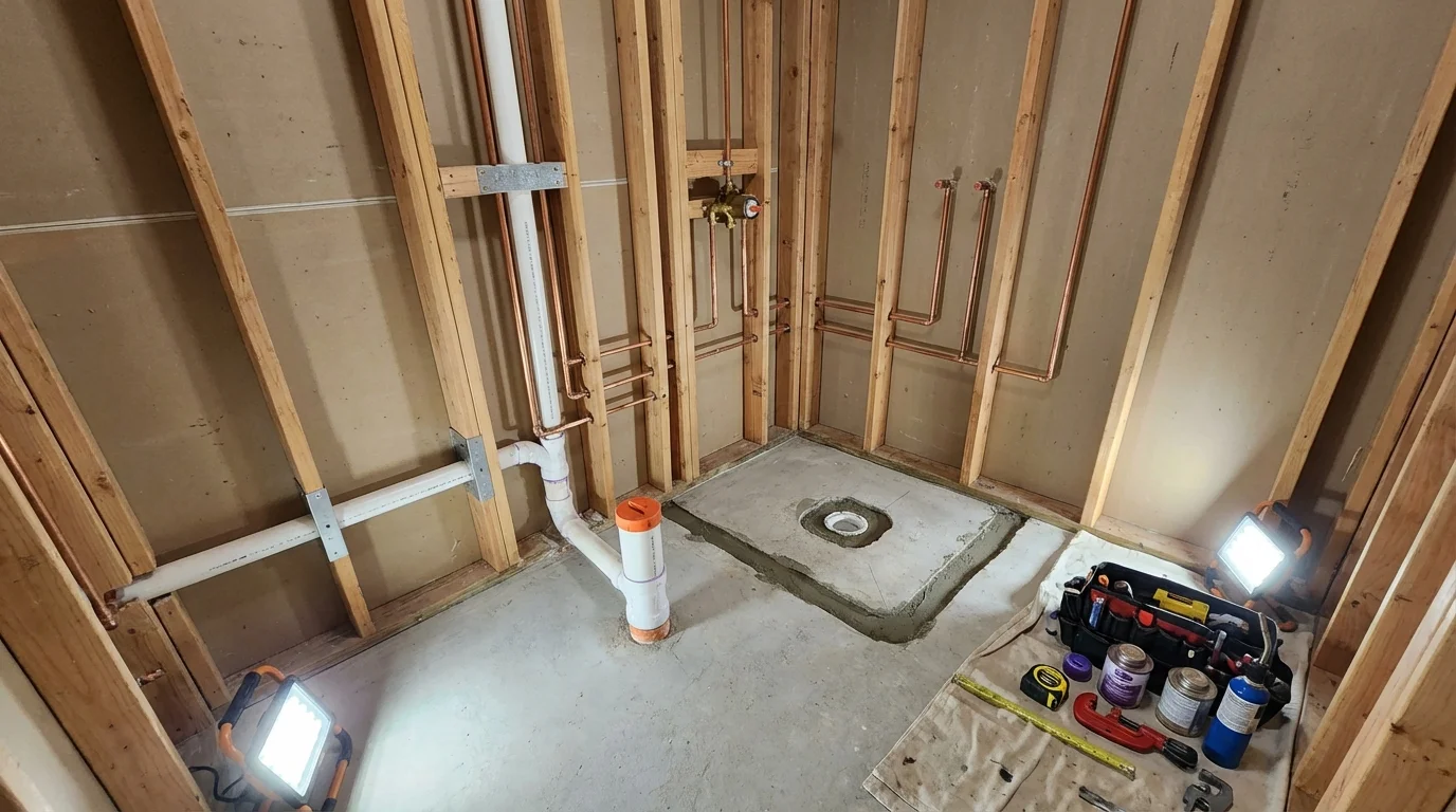 Bathroom rough-in plumbing during remodel by Johns Plumbing LLC in Cotulla
