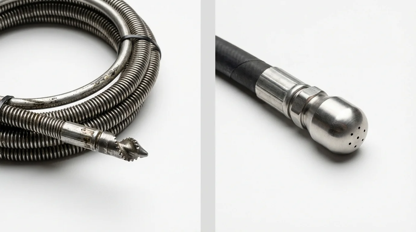 Drain snake cable and hydro jetting nozzle used for drain cleaning in Cotulla, TX
