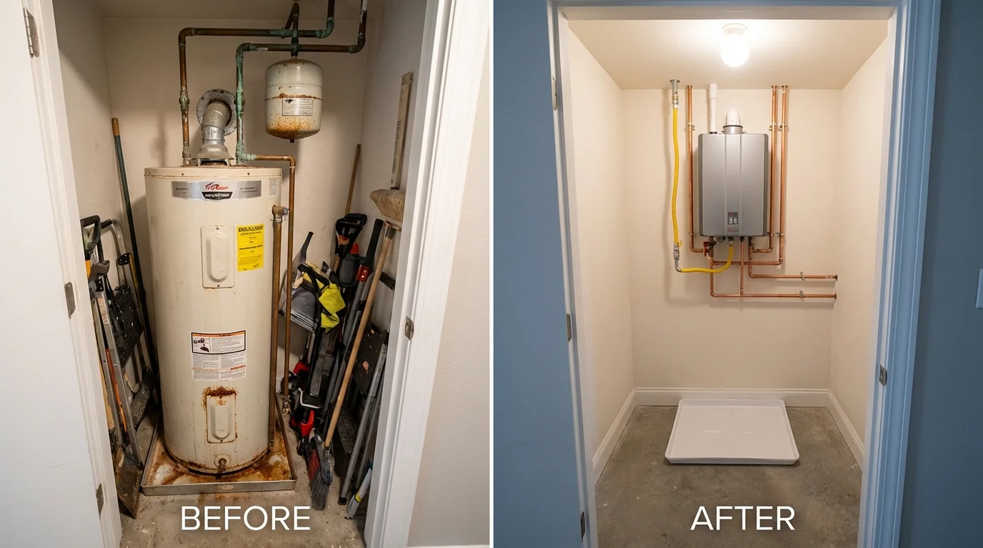 Tank water heater versus wall-mounted tankless unit comparison for Cotulla, TX homeowners